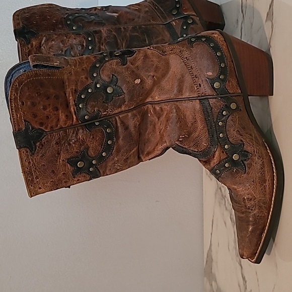 Ariat Leather Brown Textured Tooled Studded Snip Toe Western Cowgirl Boots 9.5 - Picture 3 of 16